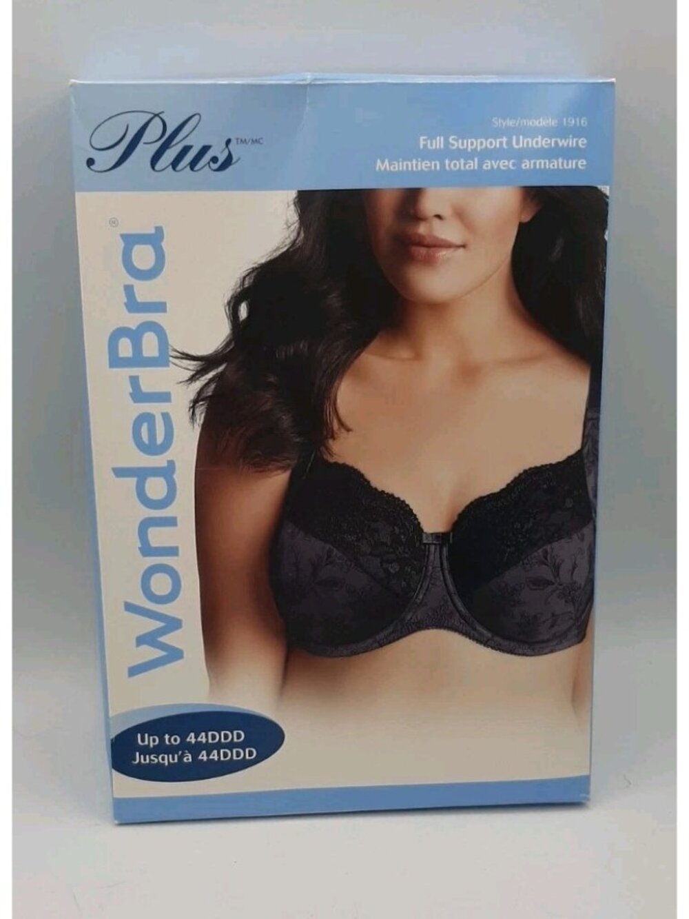Wonderbra W1916 Plus Full Support Underwire Bra Set of 2 Black Lace 42DDD NEW